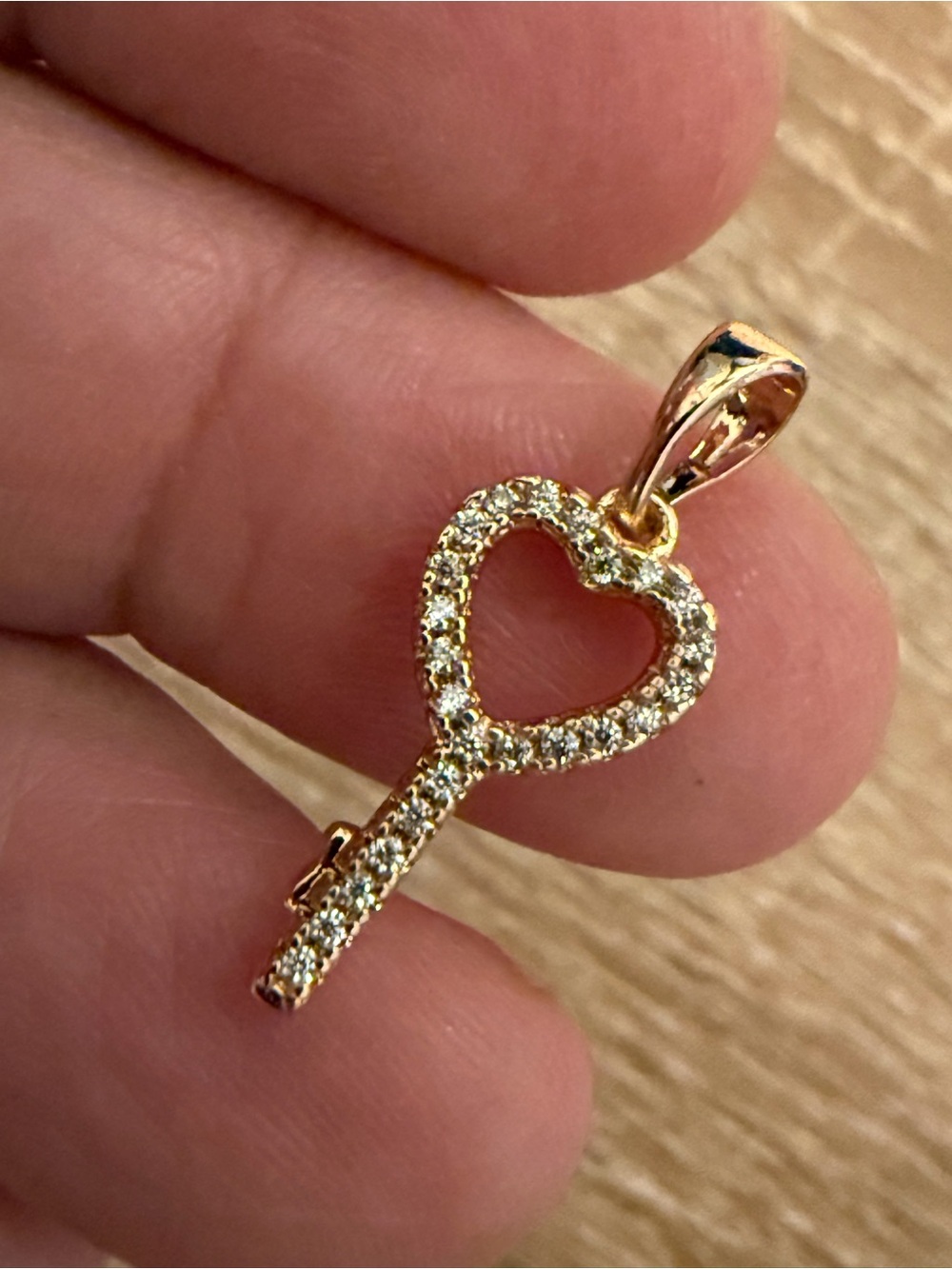 Gold Heart Key Pendant Necklace - Gold Tone with Clear Stones